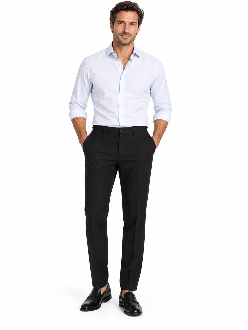 PT01 Traveller Mens 34x29 Black Virgin Wool Stretch Slim Fit Dress Pants Italy